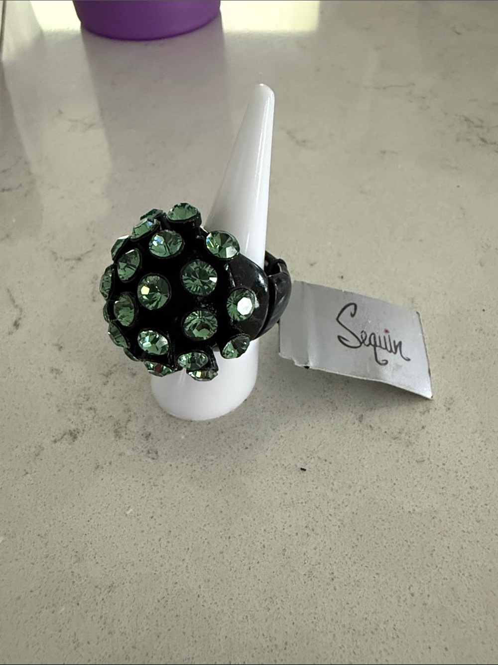 Sequin Green Crystal Dome Ring stretch band “Sputnik style” NWT, MSRP $48